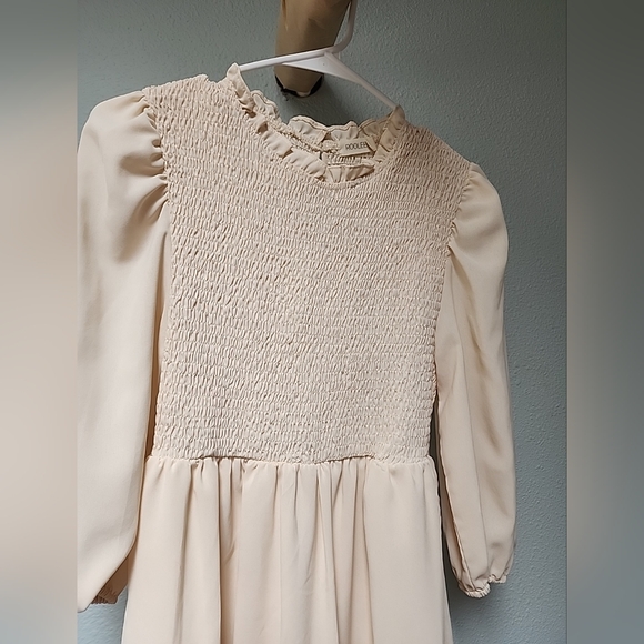 Roolee Smocked Cream Midi Dress - Picture 3 of 4